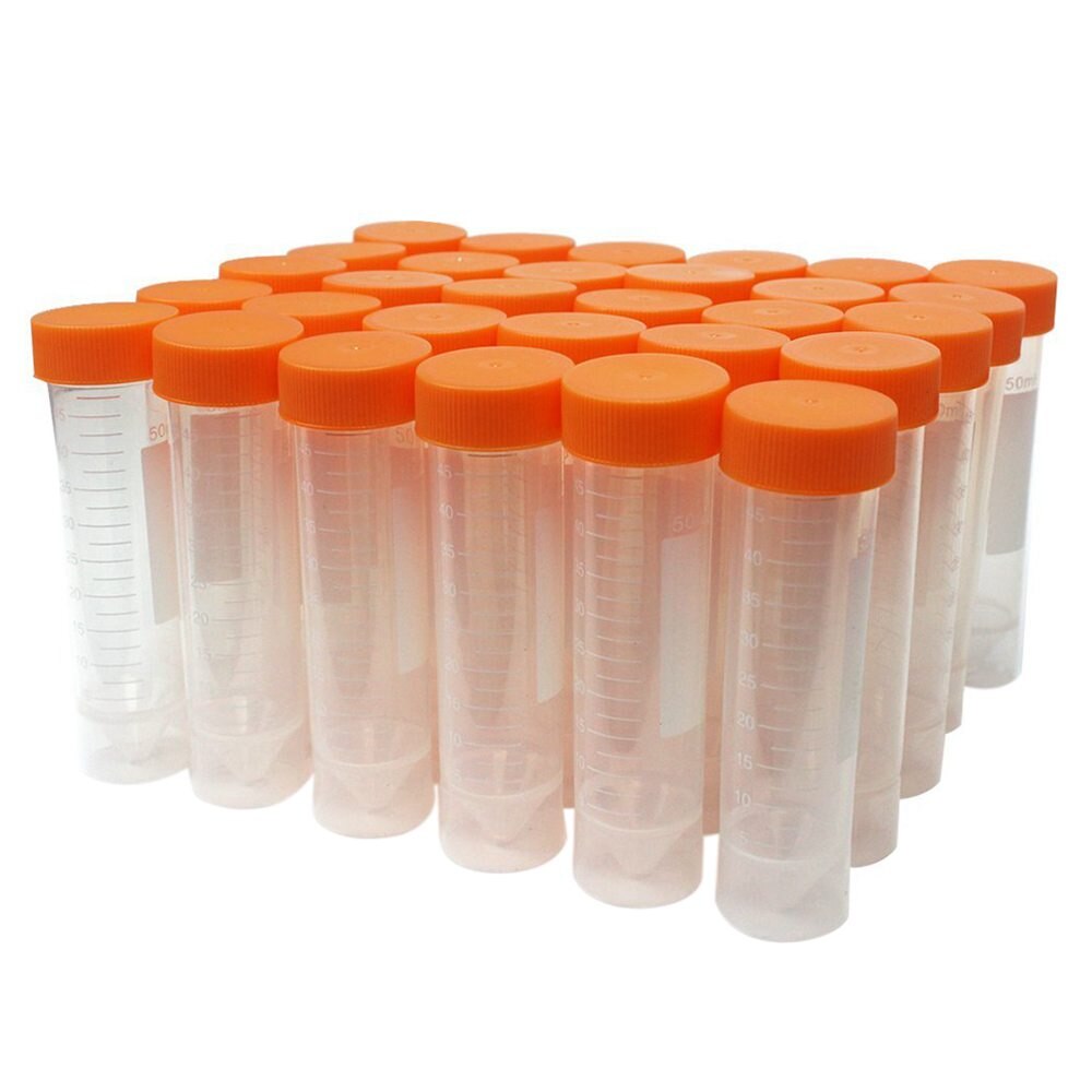 30 pcs 50ml Flat-Bottom Plastic Graduated Vial Tube with Screw Cap