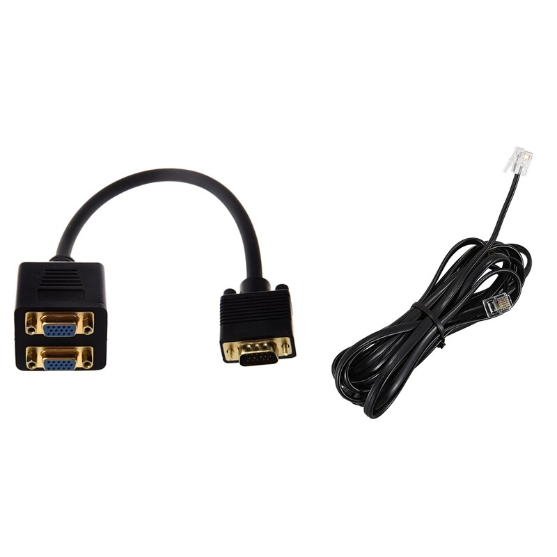 Video Splitter: Vga (HD15) M Naar Vga (HD15) F X 2 (1 Pc Naar 2 Monitoren) &amp; RJ11 6P4C Telefoon Kabel Cord Adsl Modem 3 Meter: Default Title