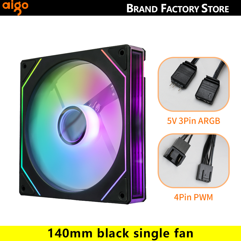 Aigo AS14 140mm Fan Argb Pc Case Ventiladores 4PIN PWM 5V-3PIN Cpu Waterkoeler Gabinete Gamer Cooling Kit Fans Rgb Ventilador: Black