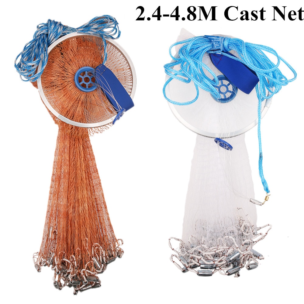 Cast Nets 2.4M-4.8M With Sinker USA Style Catch Fishing Net Mesh Tyre/Monofilament Thread Fly Hand Throw Gill Network