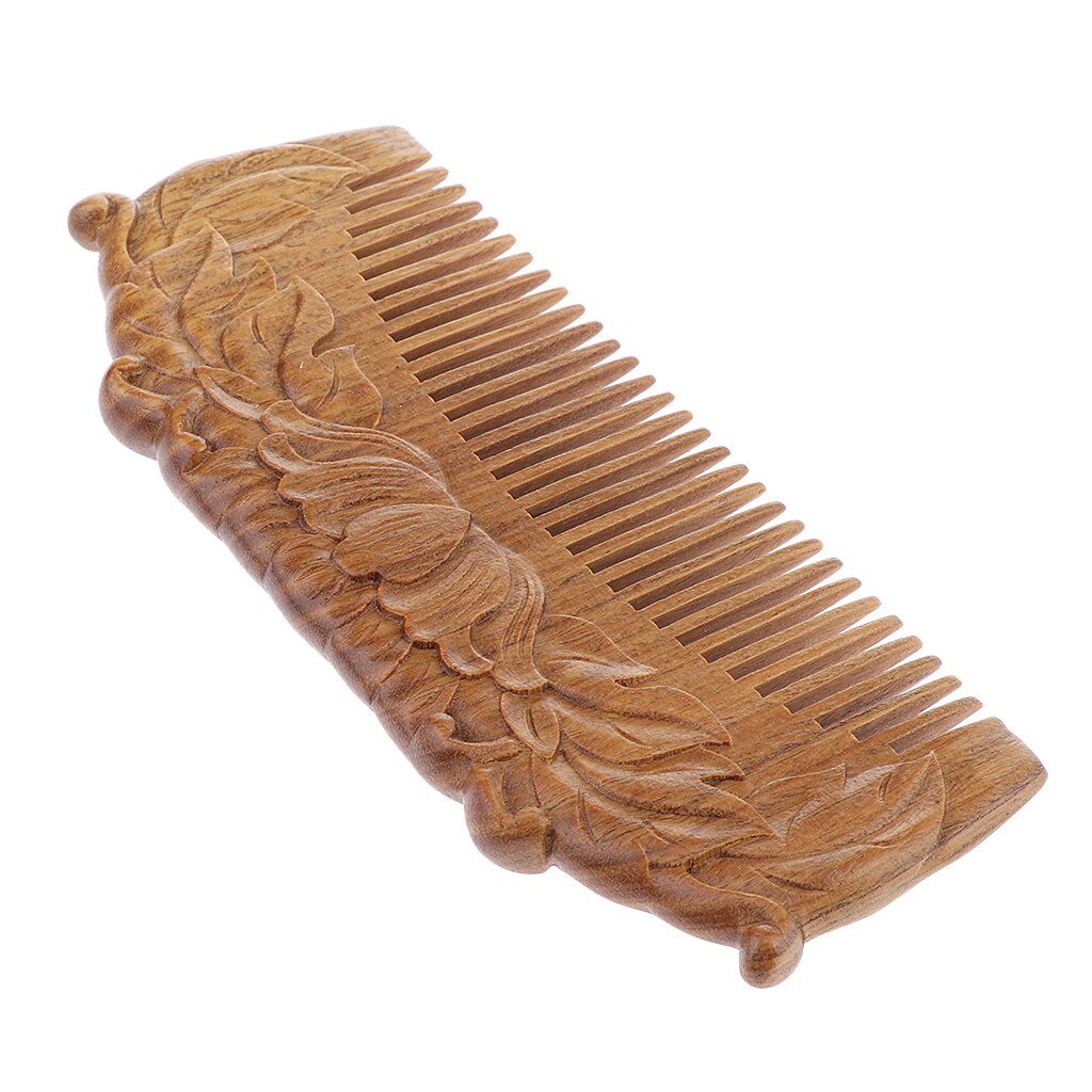 Natural Sandalwood Handmade Wood Wooden Hair Comb Double Sided Carved - No Snags, Free, Anti-Static
