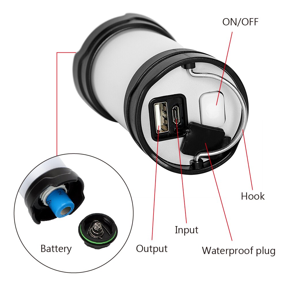 7 moduser leir lampe ledet camping lys usb oppladbart / batterilommelykt søkelyset arbeidslys søkelys nødlys