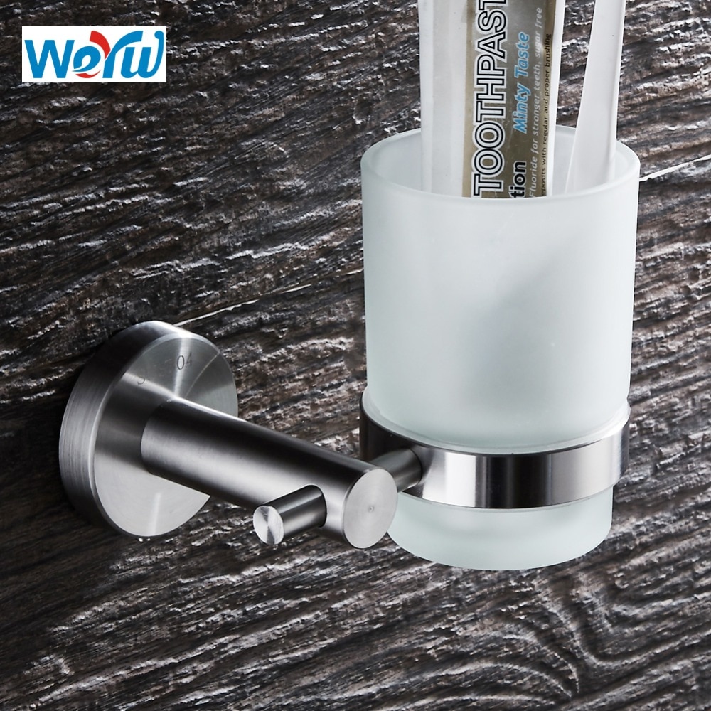 Weyuu 304 roestvrijstalen beker- en bekerhouders, draadtrekbeugel voor aan de muur, tandenborstelhouder, badkameraccessoires