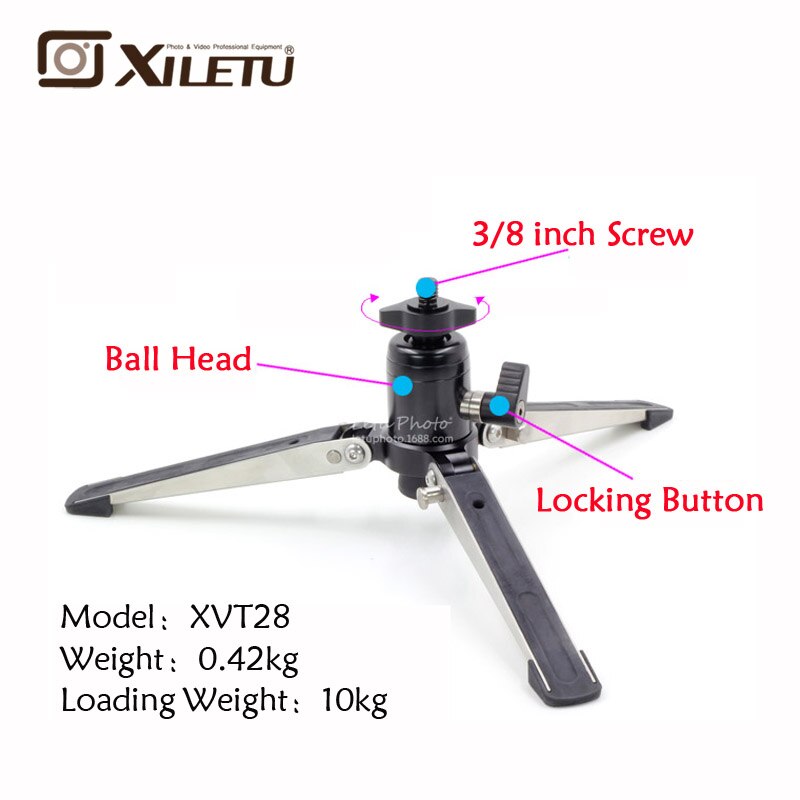 XILETU XVT28 Mini trépied de dessus de table multifonctionnel en alliage d'aluminium Portable support Ballhead pour téléphone Portable Gopro DSLR caméra