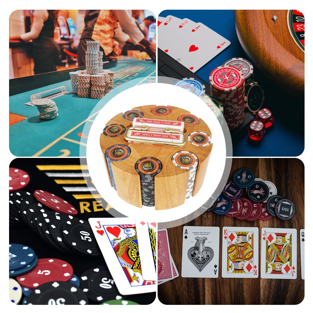 Pokerchipsats träkarusellfodral förvaringsfack perfekt för kasinokvällar