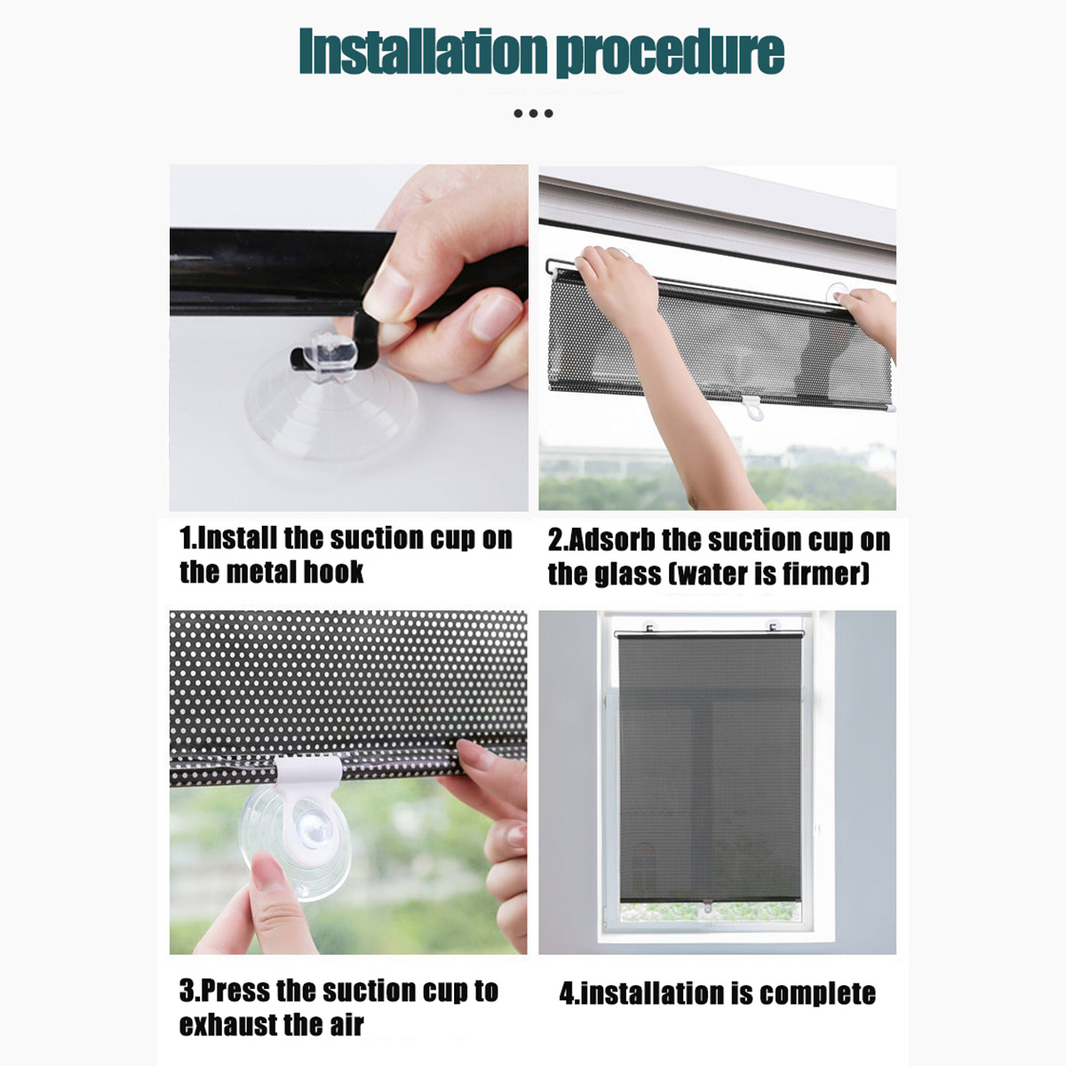 Sunshade Roller Blinds with Suction Cup Sun Shade Window Curtains for Car Bedroom Kitchen Office Protection from UV Rays Glare