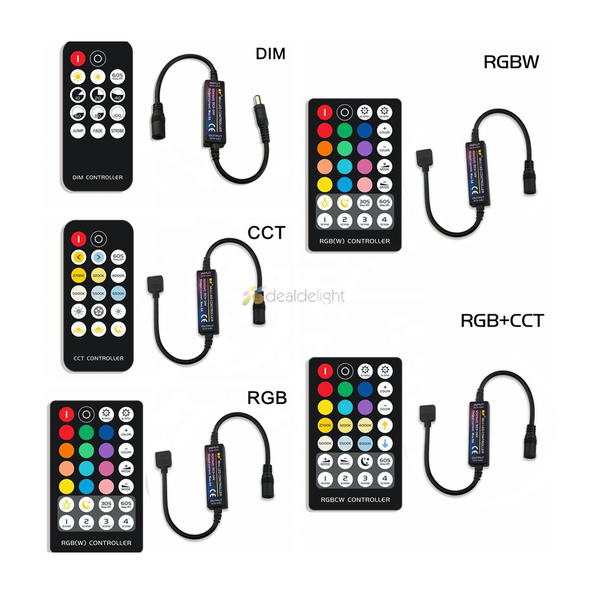 LED Strip Controller with RF Wireless Remote DC5-24V 6A for Single Color Dual White RGB RGBW RGB+CCT Strip Light controller