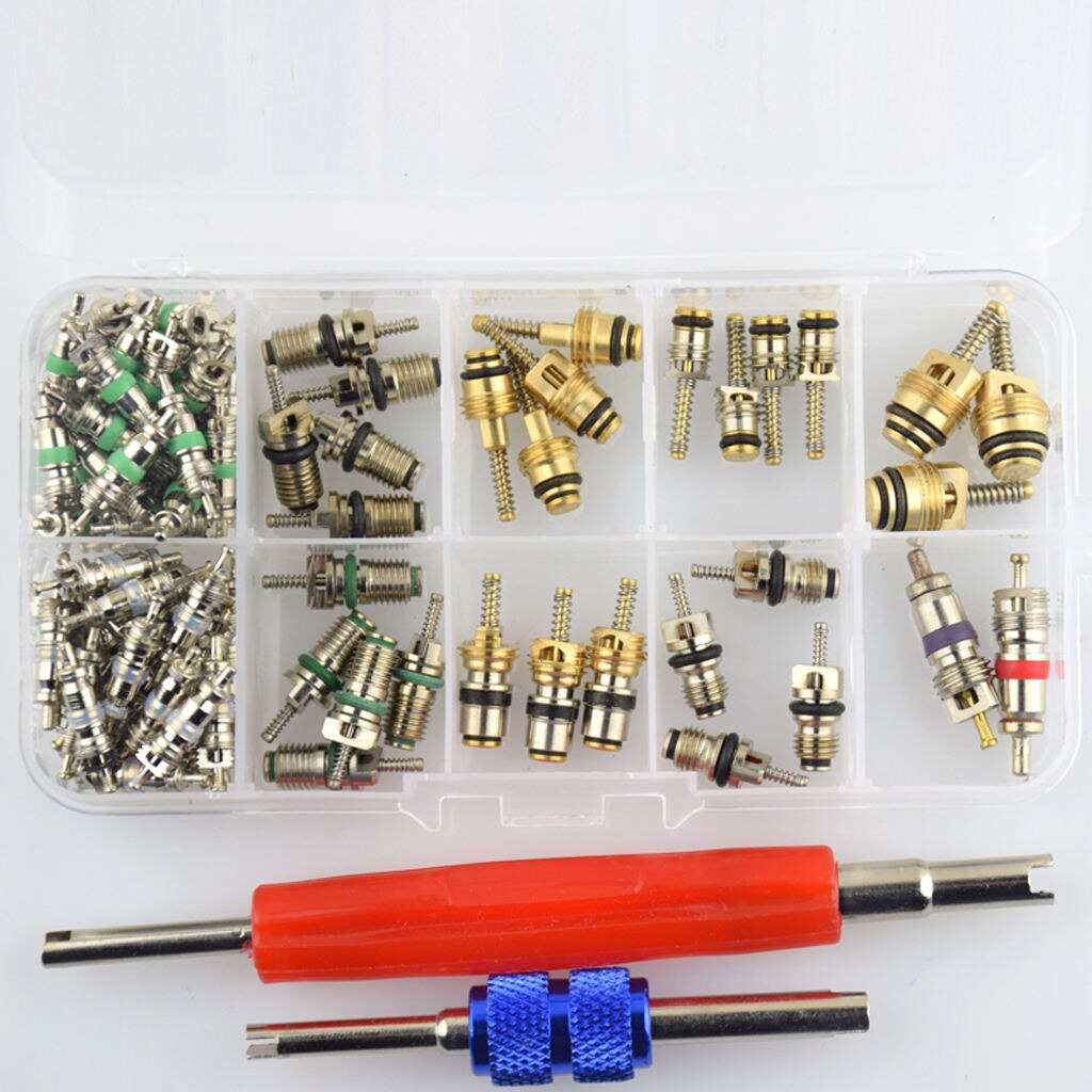 102pcs AC Shrader Valve Core And Disassembly Tool R134 R12 Valves Kit