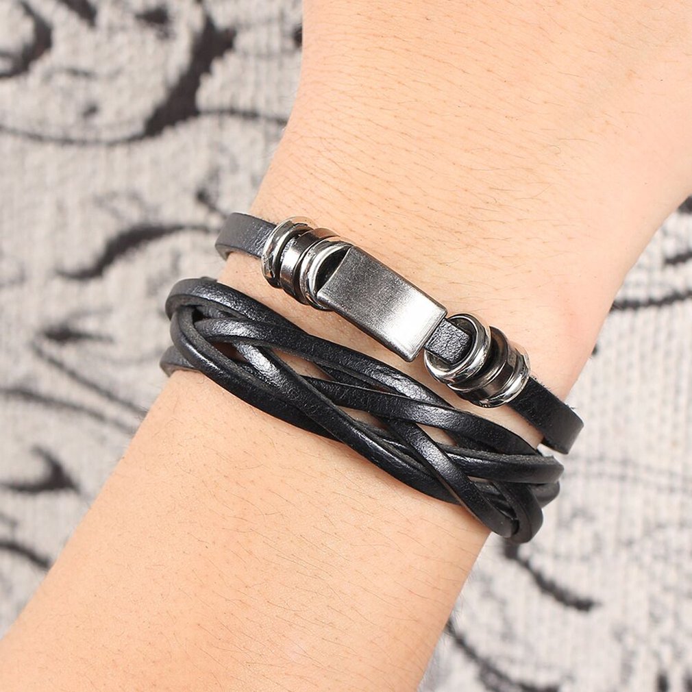 Leren armband heren geweven meerlaagse armband handgemaakte sieraden voor heren meerlaagse leren armband