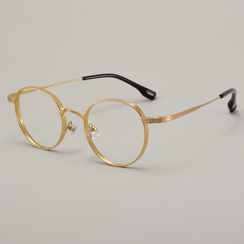 Små runde titanbriller merkevare ovale briller vintage justerbar nesepute utvidede innfatninger: Blå / Gull