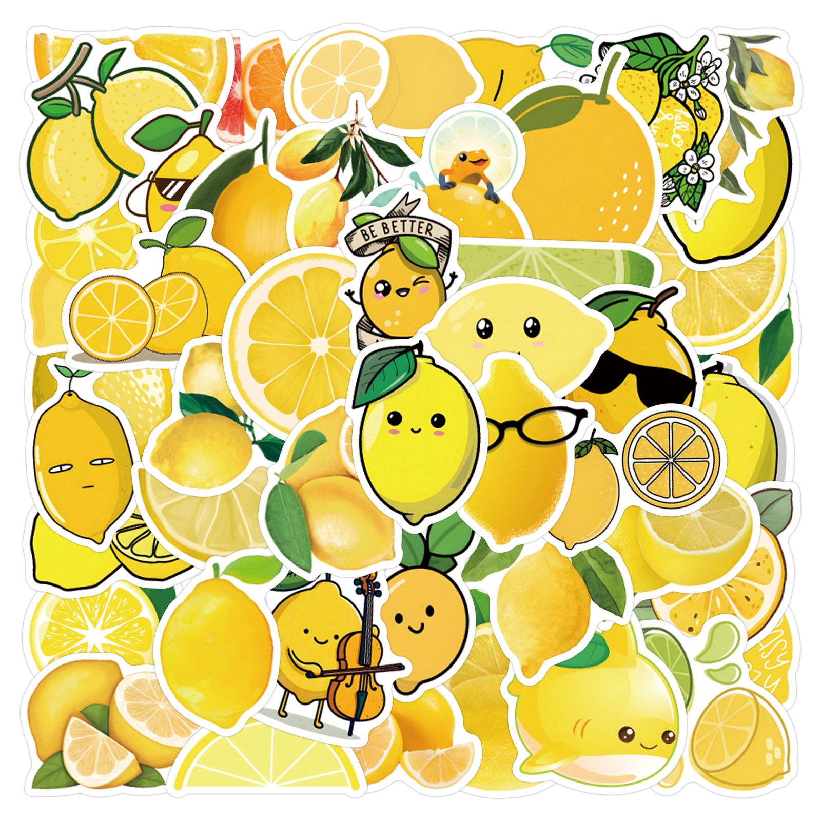 60PCS Aesthetic Lemon PVC Stickers Set for DIY Laptop Phone Suitcase Skateboard Car Motorcycle Bottle Scrapbooking Decor: Default Title
