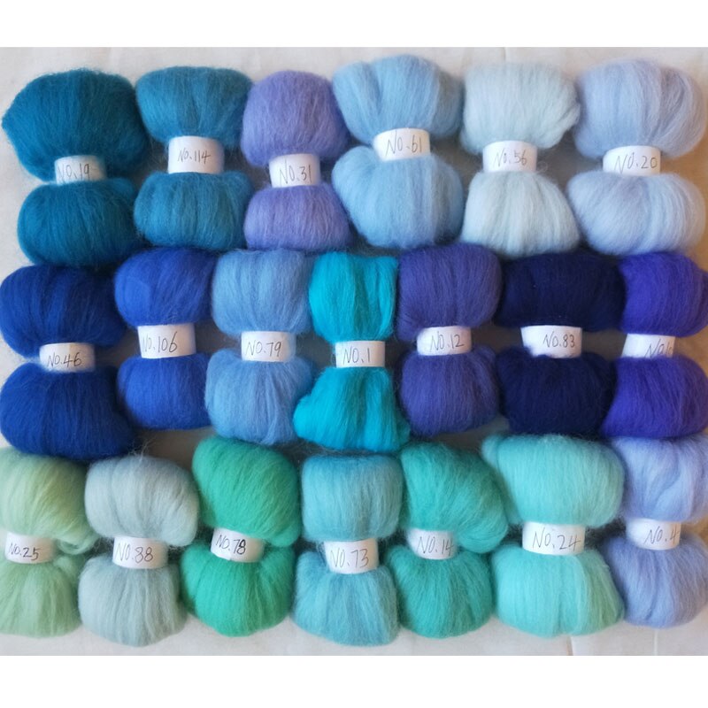WFPFBEC 100g VILT voor wol fiber gekamd 100% wol merino wol blauw 5 g/zak 20 kleuren