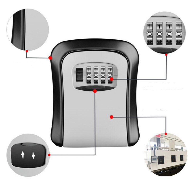 Key Lock Box Wall Mounted Aluminum alloy Key Safe Box Weatherproof 4 Digit Combination Key Storage Lock Box Indoor Outdoor