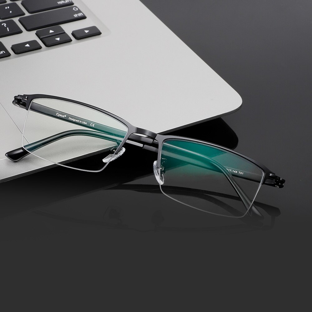 Cyxus Anti Blue Light Computer Glasses for Eye Strain Relief Half Rectangle Lightweight Frame for Mens Women Eyewear 8003