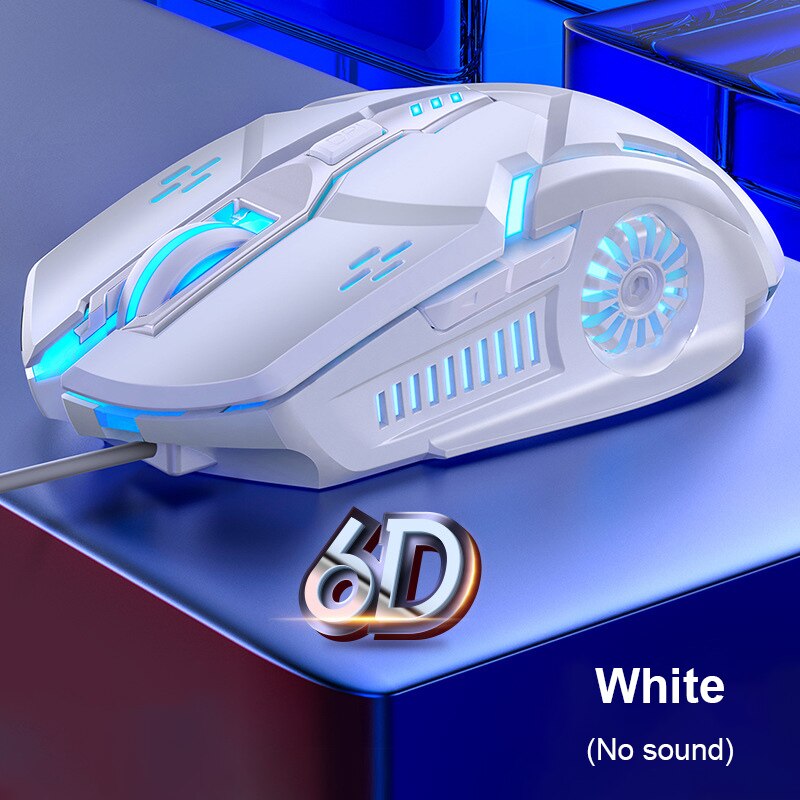 Pro Gamer Gaming Mouse 8D 3200DPI Adjustable Wired Optical LED Computer Mice USB Cable Sound/Silent Mouse For laptop PC: white  no sound