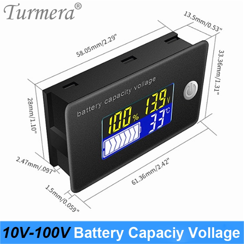 12V 24V 36V 48V 60V 72V 100V Li-ion Lifepo4 Lead acid Battery Capacity Indicator Display LCD Voltmeter Temperature Meter Tester