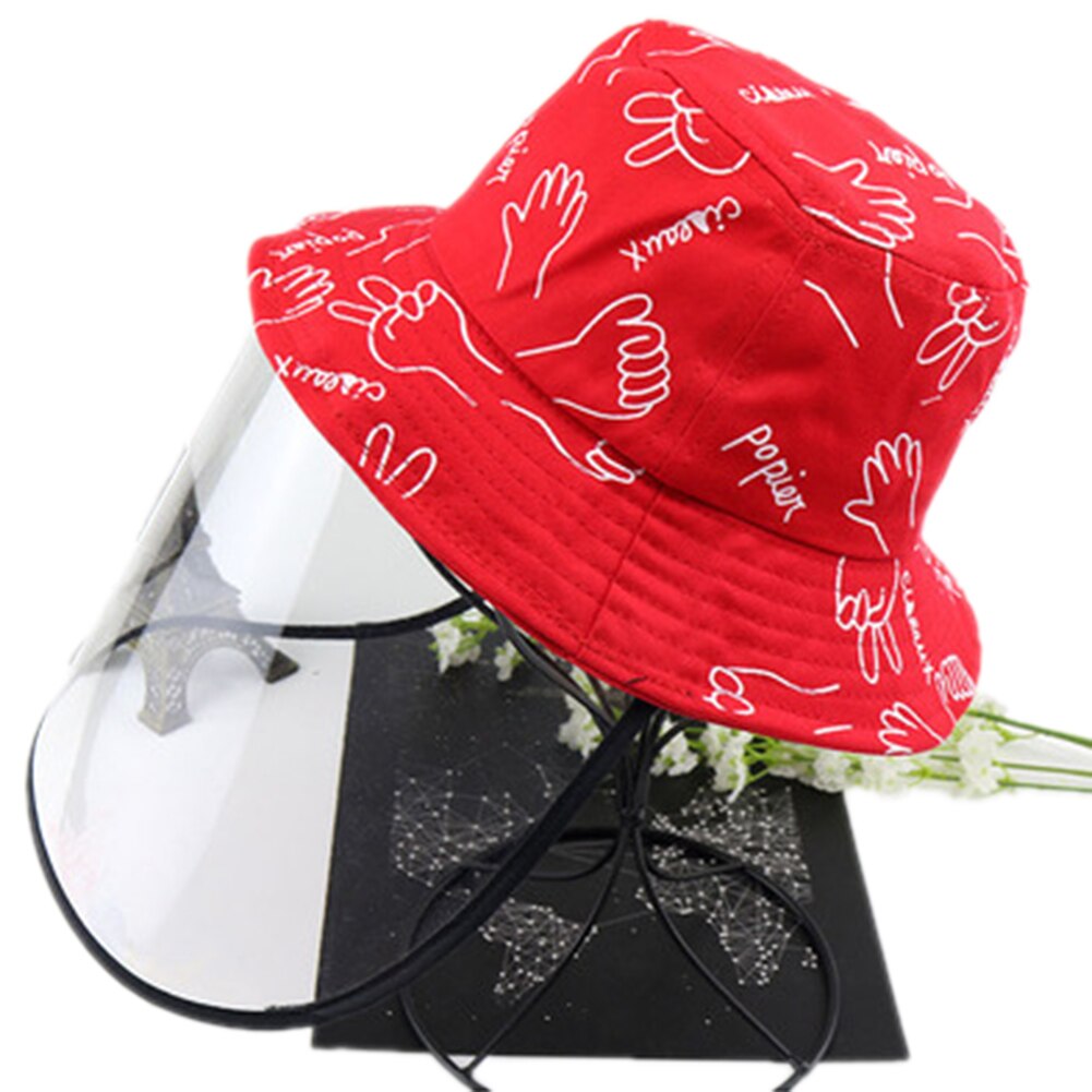 Kinderletters/cartoons, anti-spuug, anti-speeksel, anti-druppels, winddicht, volledig gezichtsmasker, outdoorveiligheid, beschermende hoeden, petten: Hand rood