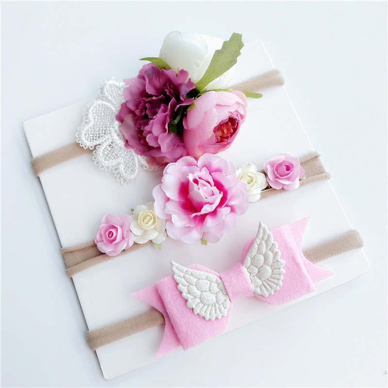 3 teile/satz Mix Stil Simulierte-perle Band Spitze Blume Stirnband Baby Mädchen Stirnbänder Elastische Haarband Kinder Haar Zubehör