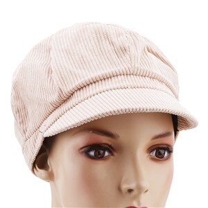 Gorra de pana estilo intelectual Retro para mujer, gorro con Cierre trasero, accesorios de sombrero de ocio,: Beige