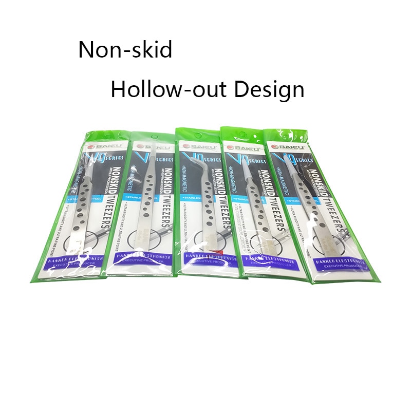 5pcs Tweezers of BAKU Hollow-Out , Ultra Rigidity Fine Point Anti-Static Stainless Steel Tweezers Set for iPhone Repair