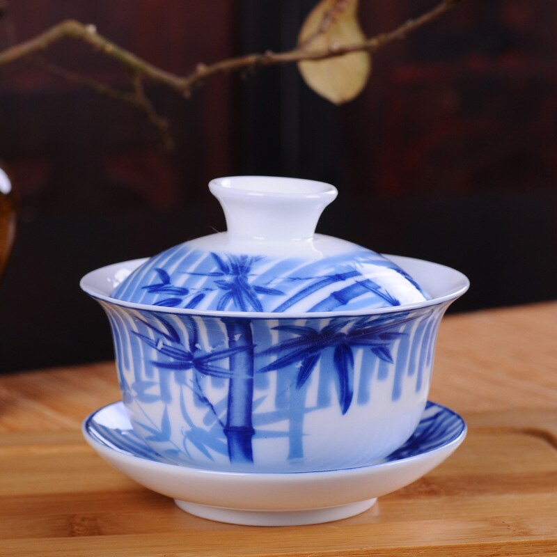 Hvid porcelæn blå og hvid keramisk gaiwan te sæt kaffekop, kinesisk rejse te sæt, drinkware jingdezhen kop: 02