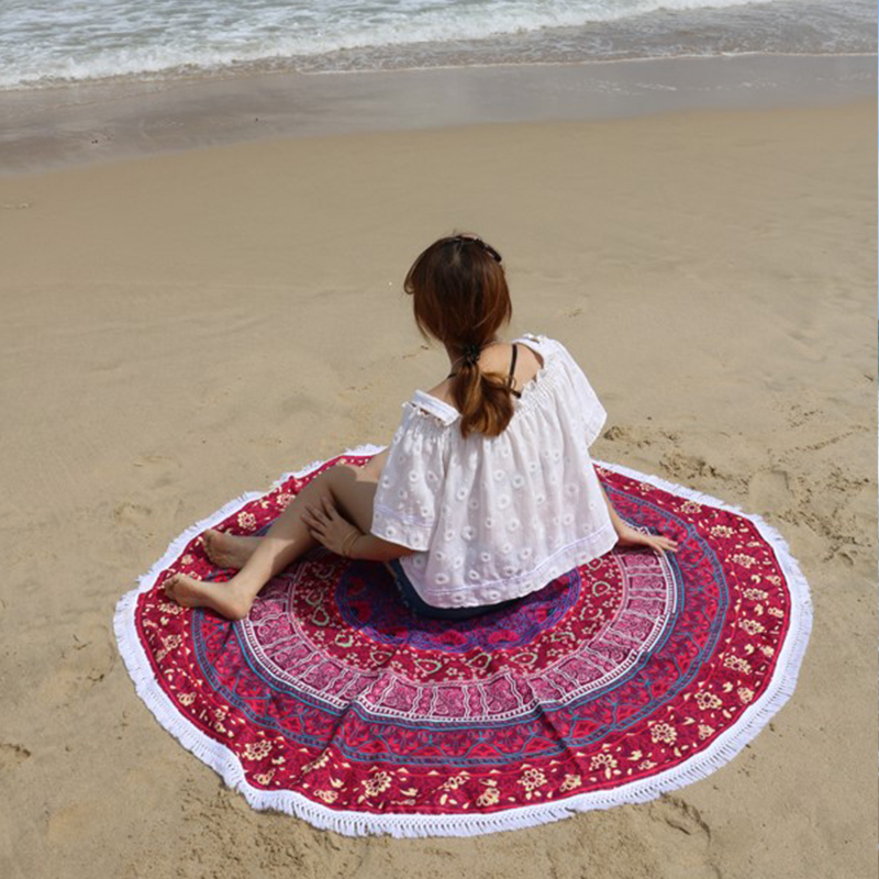 Nieuw Microfiber 145 Cm Ronde Strandlaken Met Kwasten Bohemen Gedrukt Handdoeken Voor Volwassenen BFE88