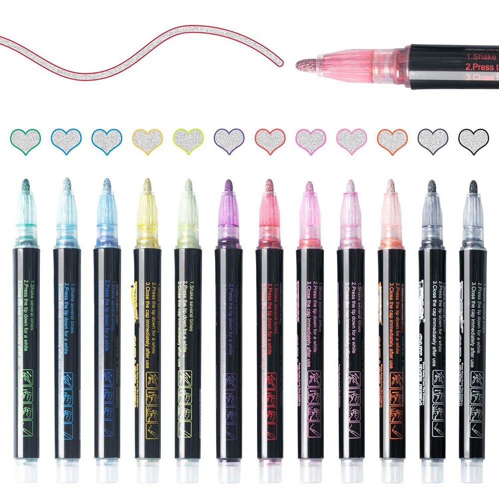 Double Line Outline Metallic Markers Magic Shimmer Paint Pens for Kids Adults Drawing Marker Pen Art Painting Learning Supplies