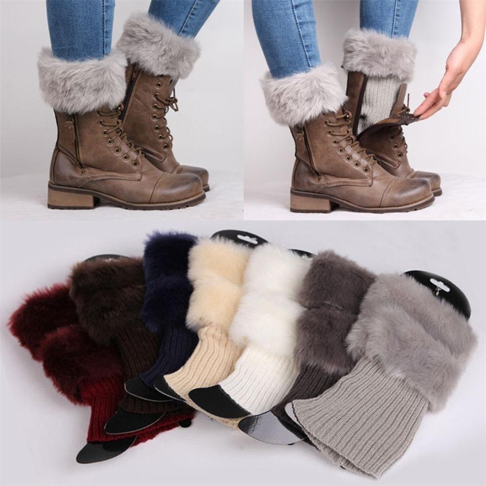 Manchettes de bottes tricotées décontractées pour femmes, tricot de fourrure, chauffe-jambes, chaussettes de bottes, chauffe-jambes, ensemble de chaussures, de noël