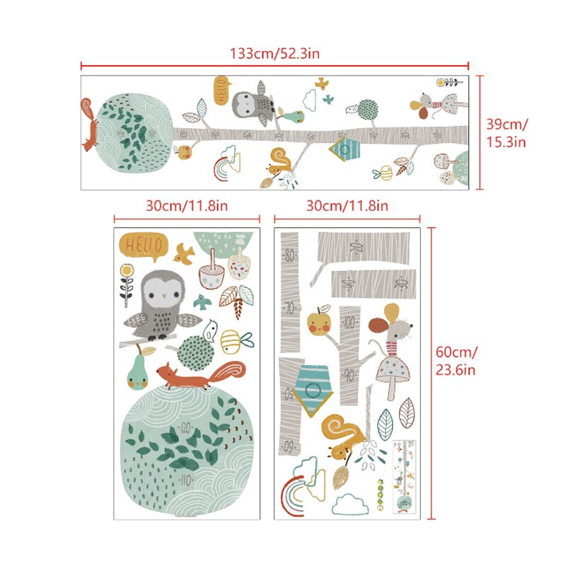 DIY Forest Animal Trees Height Wall Sticker Decor Nordic Modern Children Height Measure Mural Decals Nursery Wallpaper