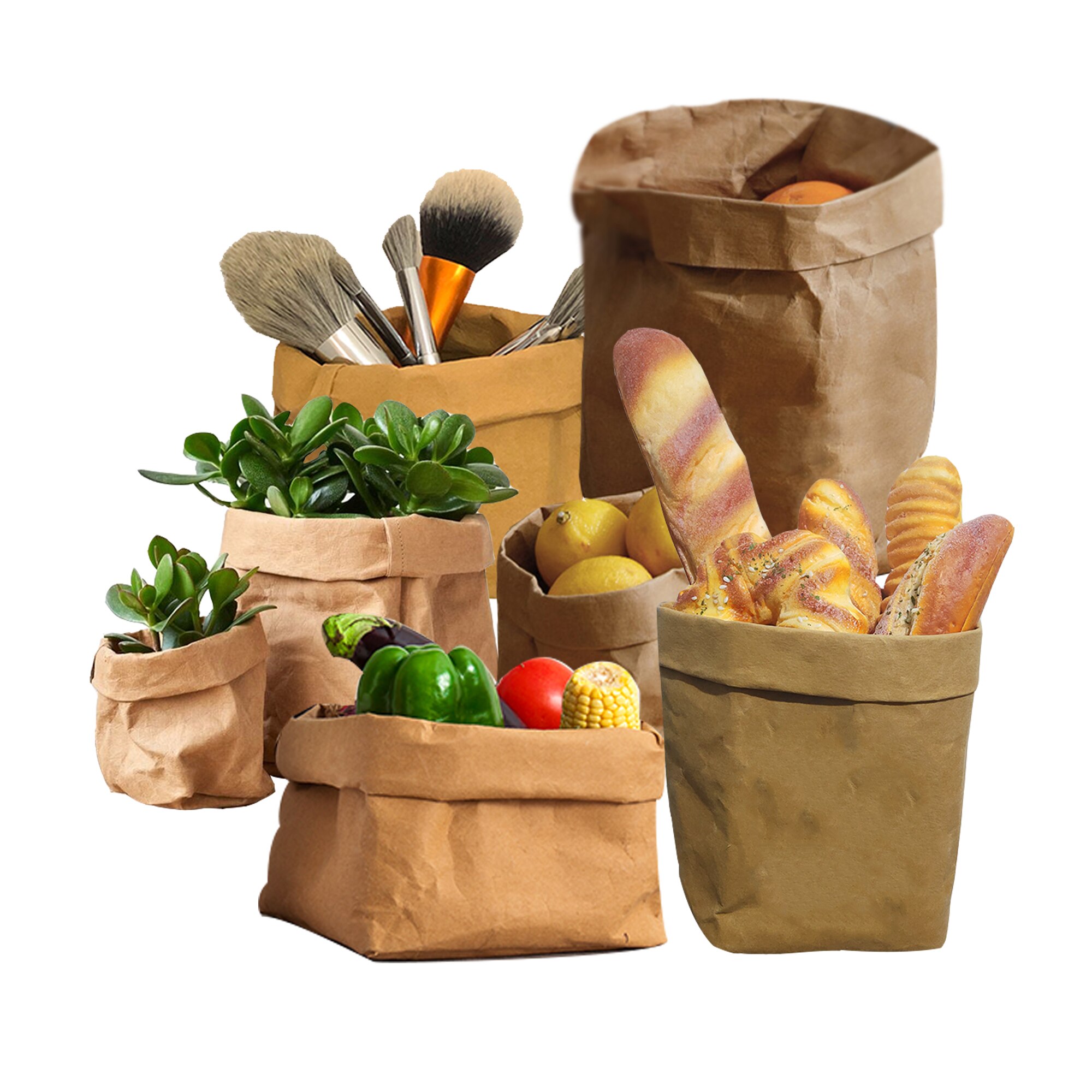 Reusable Produce Bags Kraft Paper, Washable Zero-waste fruit and vegetable organizer bags for refrigerator,Toy Grocery bag