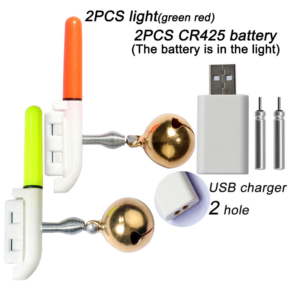 Sonnette d'alarme de morsure de poisson, chargeur USB CR425 3.6V, lampe à capteur de batterie, Kit d'outils de nuit lumineux, tige de Pesca, matériel lumineux, Flash LED: Marron