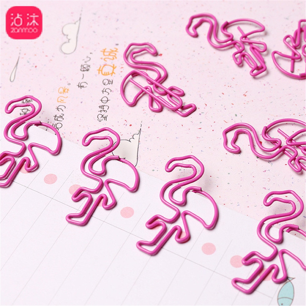 10 Stks/pak Cartoon Metalen Bladwijzer Clip Leuke Wortel Roze Rose Gold Flamingo Paperclip Houder Voor Boeken Noviteiten Briefpapier