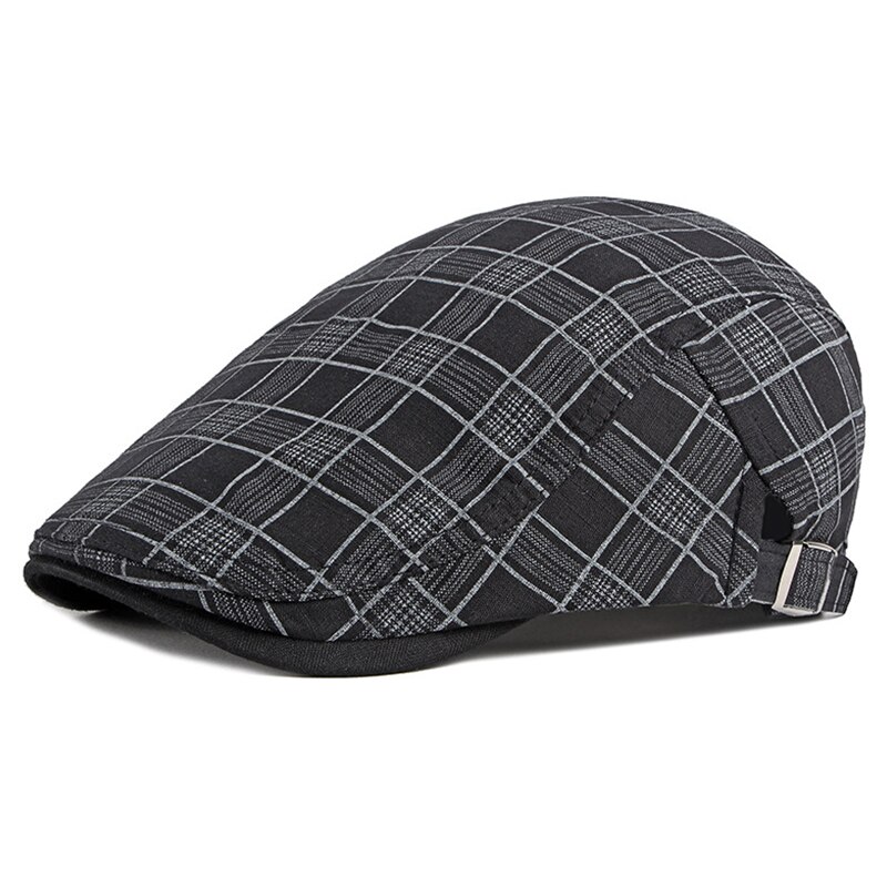 Fine Stripe Lattice Berets Hat Women Men Spring Summer Plaid Visors Red Green Blue Duckbill Herringbone Flat Cap: BK