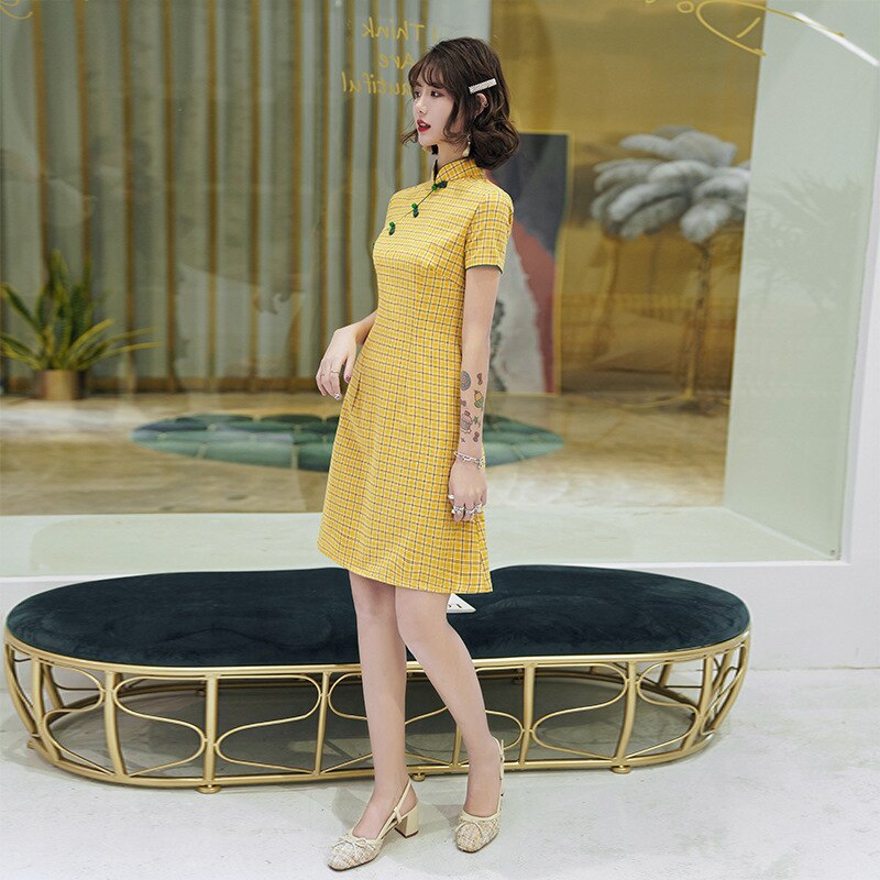 Ropa China de seda para mujer, Cheongsam de estilo chino, vestido tradicional diario, Qipao de seda satinada
