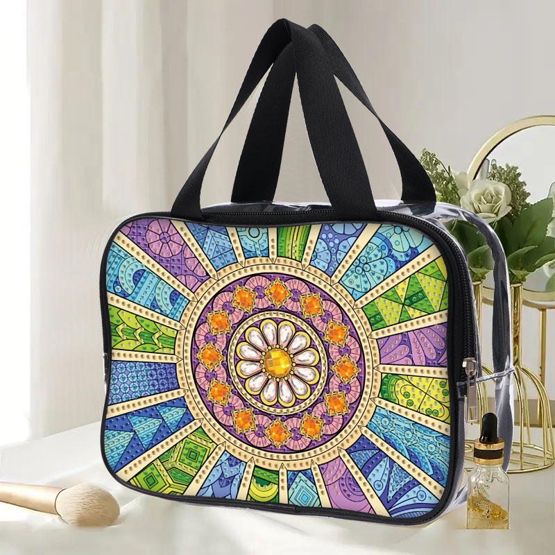 Bolsas de mano con pintura de diamantes y flores DIY para mujer, bolsas de cosméticos de PVC para viaje, bolso transparente para de uso diario, 1 ud.: YELLOW