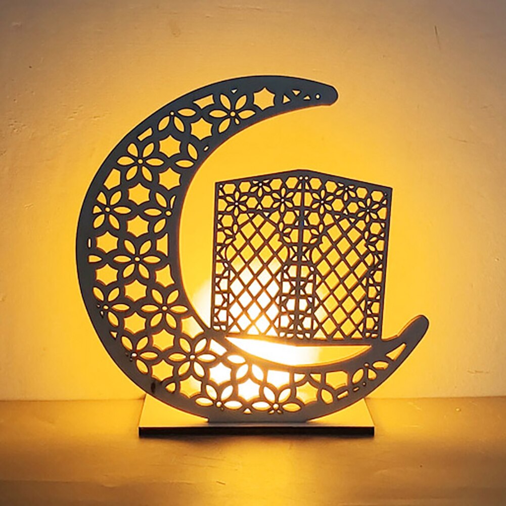 Ramadan Decoration for Home, Table Lamp Wooden Moon Star Night Lights Lantern for Party Ramadan Mubarak Eid Decoration: 7