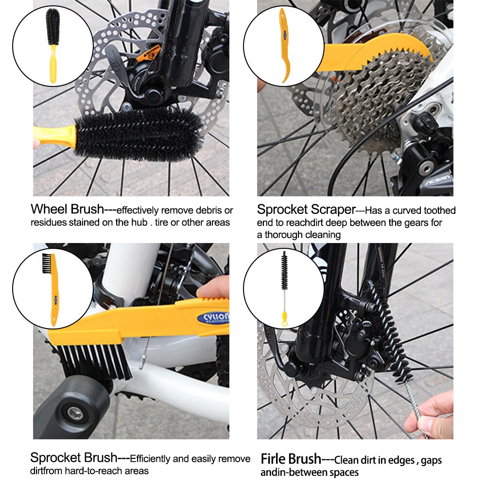 Bike Chain Cleaner Clean Machine Brushes Set Cycling Cleaning Kit Bicycle Brush Maintenance Tool for Mountain, Road, BMX, City