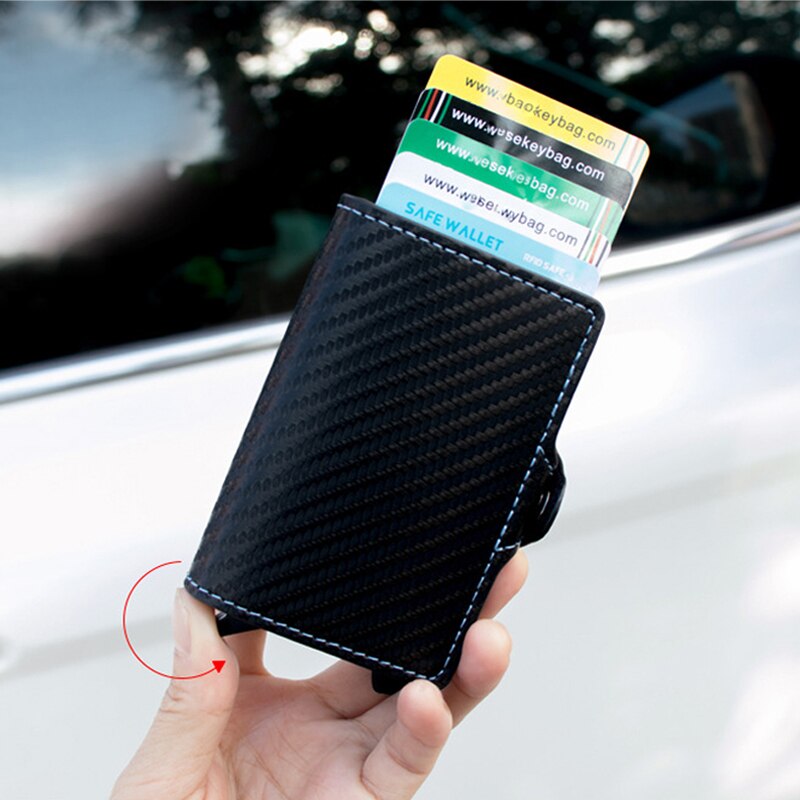 RFID Blocking Slim Carbon Fiber Leather Wallet Metal Card Case Coin Pocket Purse Minimalist Aluminum Wallet ID Card Holders