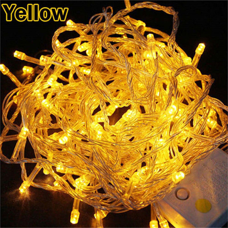 220V enchufe de la UE 10M Navidad al aire libre 100 guirnaldas de luces LED decoración lámpara de hadas para el hogar boda luces de vacaciones: YELLOW
