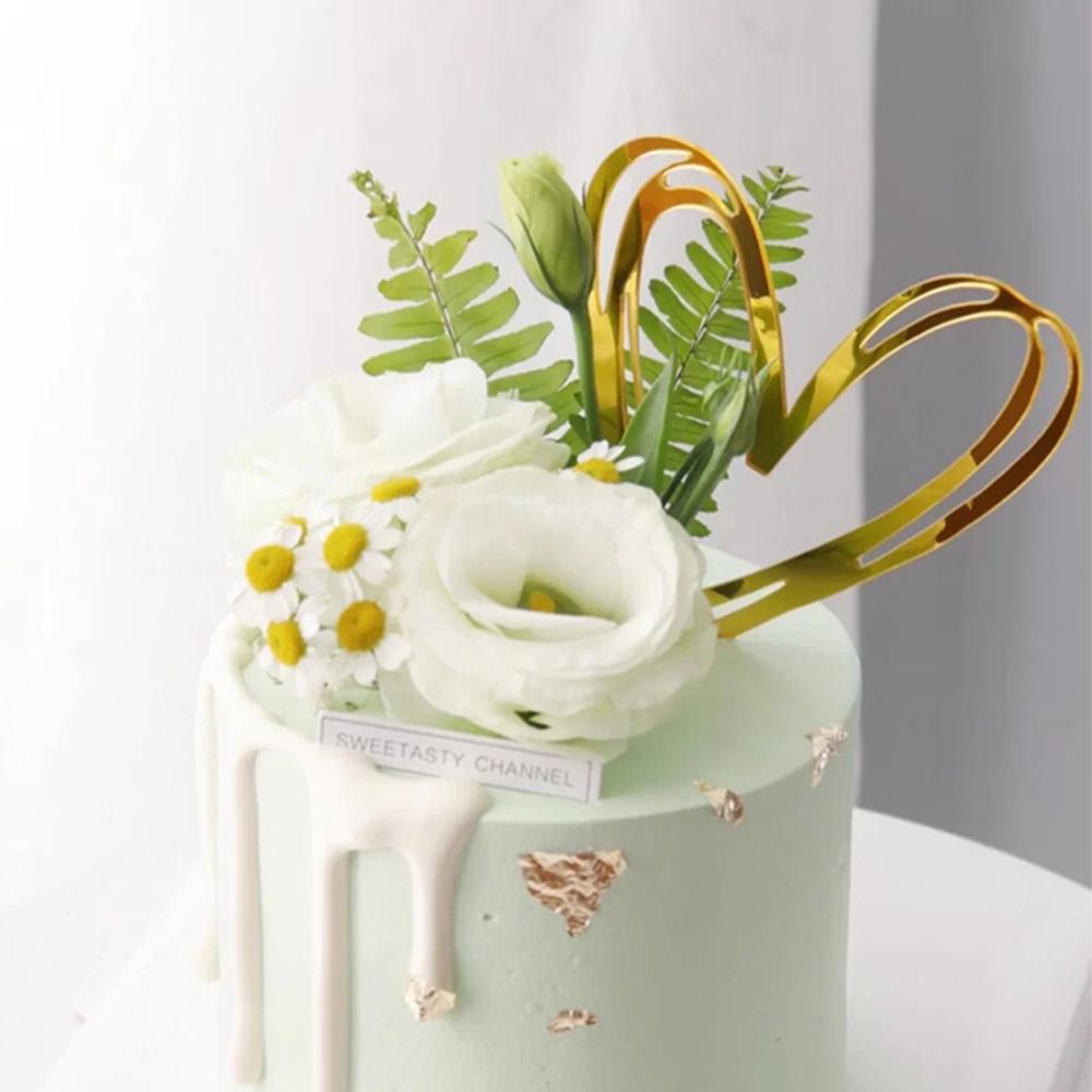 Heart Love Acrylic Cake Topper Engagement Wedding Birthday Cake Golden Resuable Topper Cupcake Dessert Decor Supplies