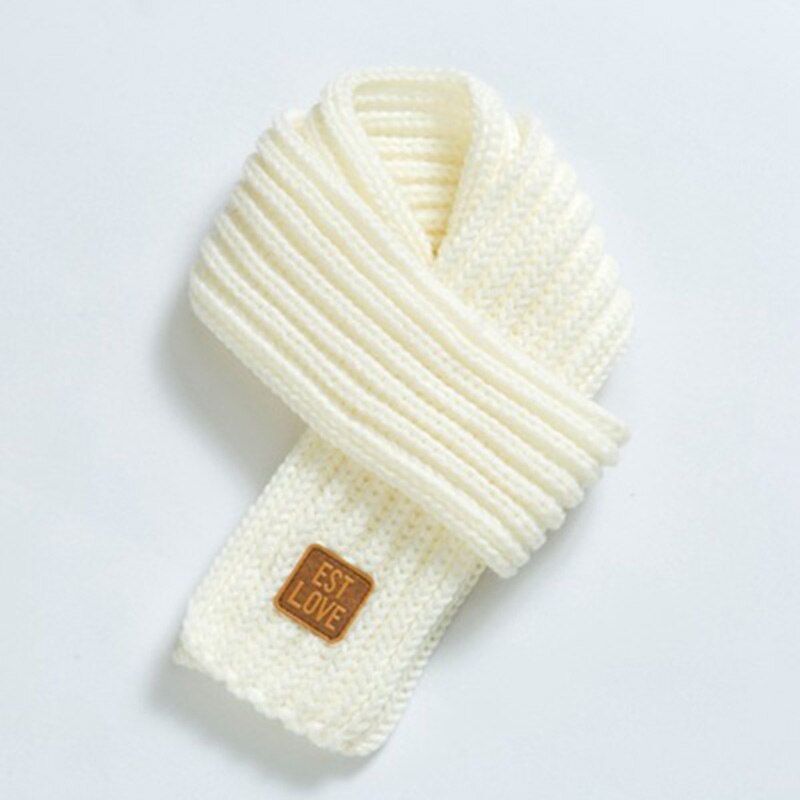 Vinter varmt barneskjerf koreanske takrenne jenter ullstrikkede skjerf tykke vindtette ren farge skinnetikett babykrage skjerf  o4: Hvit