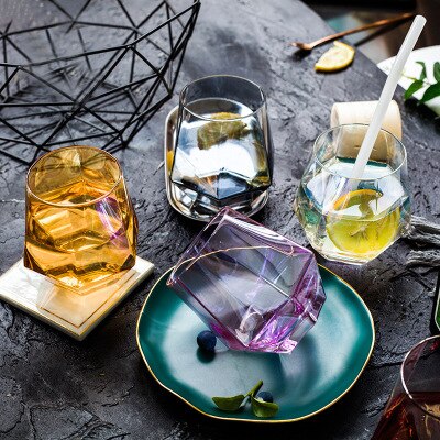 Diamond Glass Mugs Whisky Glass Geometric Octagonal Wine Glass Drinking Glasses Coffee Mugs Juice Cup Beer Glass