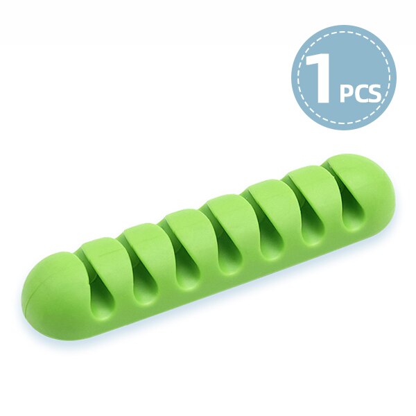 !ACCEZZ 7 Holes USB Cable Organizer Wire Winder Headphone Earphone Holder Mouse Cord Silicone Clip Phone Line Desktop Management: 1 Pieces Green