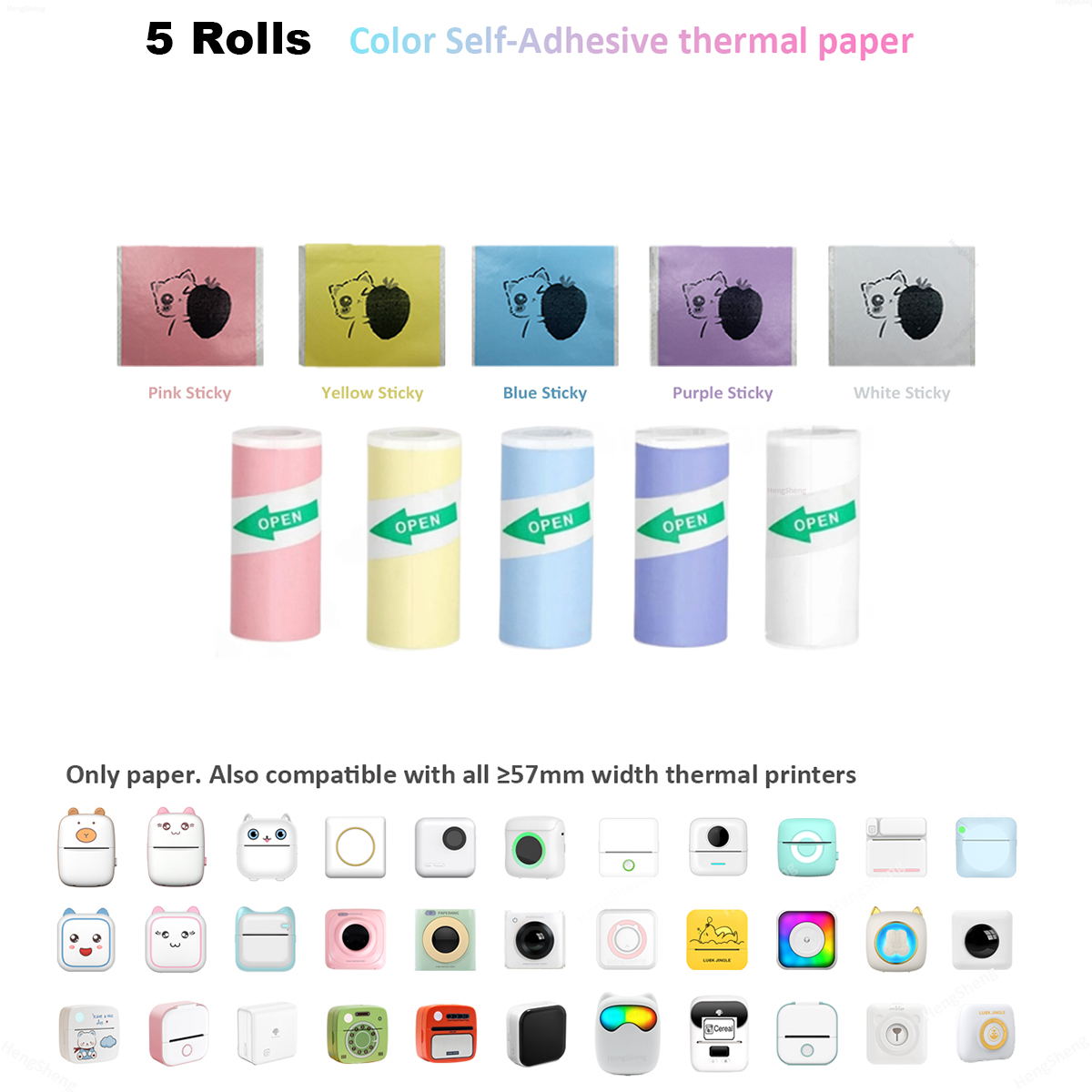 16 rollos de papeles de impresora térmica, 57x25mm, papeles térmicos autoadhesivos, impresoras de etiquetas en Color HD para Mini impresora portátil sin tinta: Plata