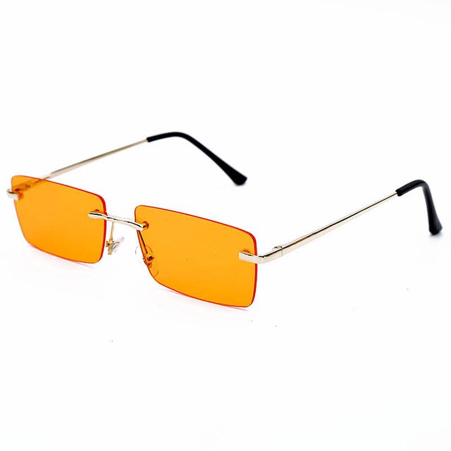 Rechthoekige randloze zonnebril voor dames, vierkante vintage zonnebril, heren retro, klein, geel, gradiënt, glas  uv400: 1