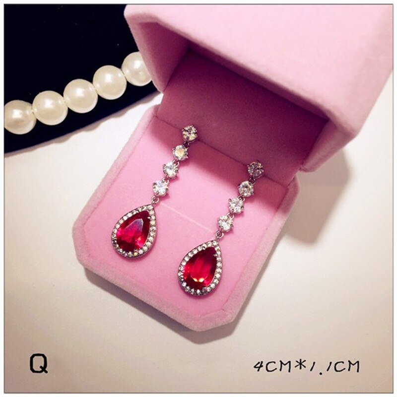 S925 Sterling Silber Tropfen Ohrringe Für Frauen Ohr Studs Feine Schmuck Luxus Red Zirkonia Temperament Brincos: Q