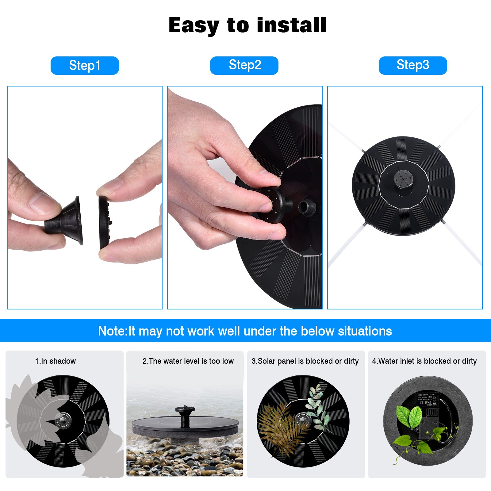 Outdoor Decor Ronde Zonne-energie Led Drijvende Vogel Bad Water Panel Fontein Pompen Vijver Pool Vogelbad Fontein