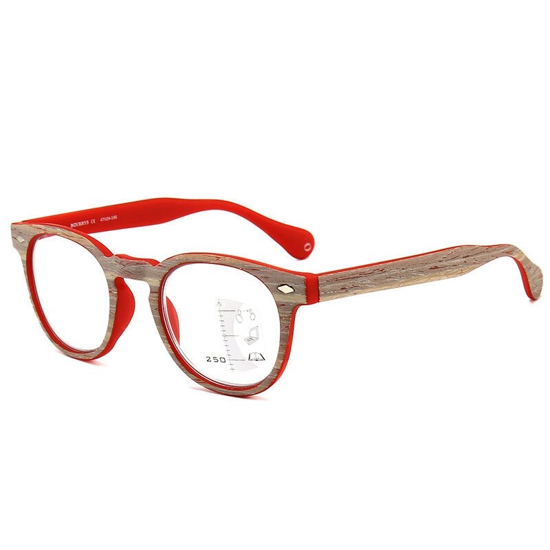 Houtnerf Progressieve Multifocale Leesbril Mannen Vrouwen Blauw Licht Blokkeren Presbyopie Bril Brillen: +300 / Rood