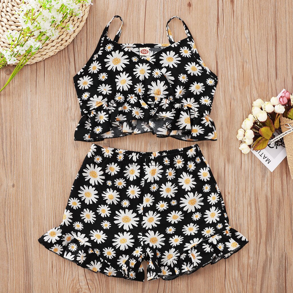 Della ragazza dei bambini set, senza maniche floreale senza spalline top e short di estate vestito vestito set 1-5Y