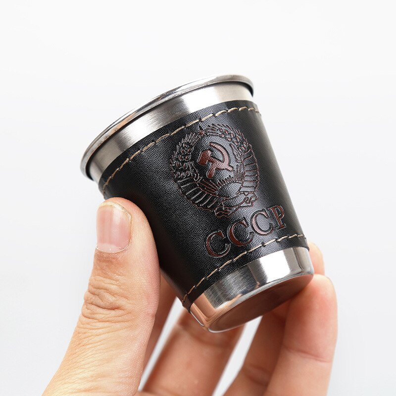 4Pcs/Set Stainless Steel Vodka Cup Set Portable Mini Wine Tumbler With Leather Cover Case Bag Outdoor Bar Wine Beer Whiskey Cup